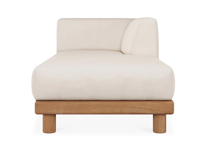 Front Longchair Teak Monocle Day Bed L arm white fabric 10415 Ethnicraft
