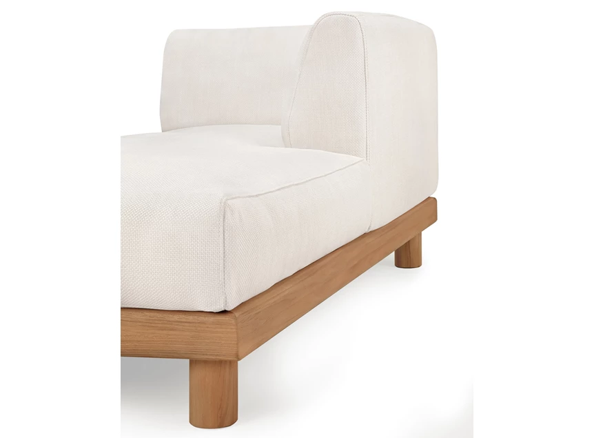 Zijkant Longchair Teak Monocle Day Bed L arm white fabric 10415 Ethnicraft