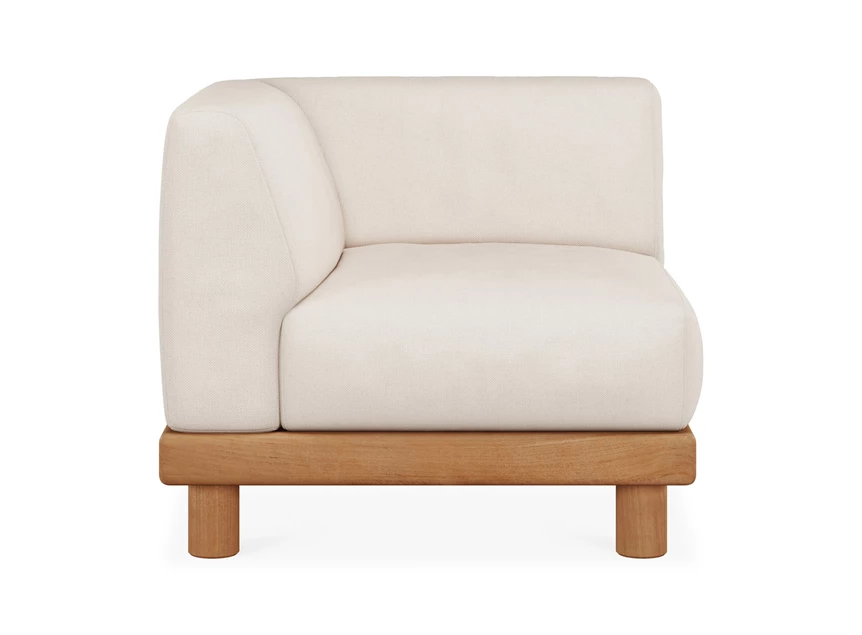 Eindelement Teak Monocle End Seater R arm white fabric 10414 Ethnicraft