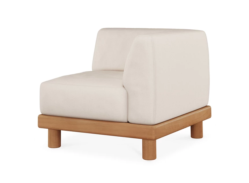 Gedraaid Eindelement Teak Monocle End Seater R arm white fabric 10414 Ethnicraft