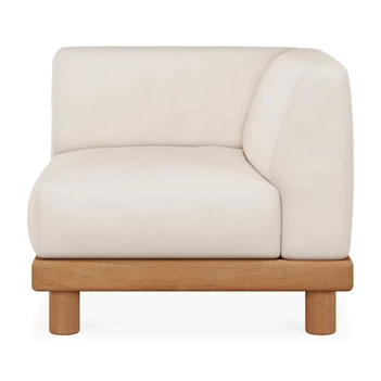 Eindelement Teak Monocle End Seater L arm white fabric 10413 Ethnicraft