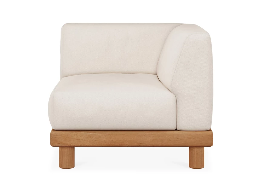 Eindelement Teak Monocle End Seater L arm white fabric 10413 Ethnicraft