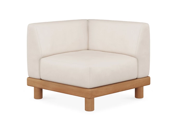 Zijde Eindelement Teak Monocle End Seater L arm white fabric 10413 Ethnicraft