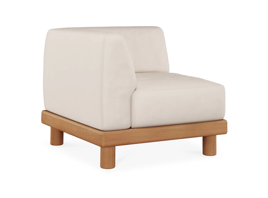 Gedraaid Eindelement Teak Monocle End Seater L arm white fabric 10413 Ethnicraft