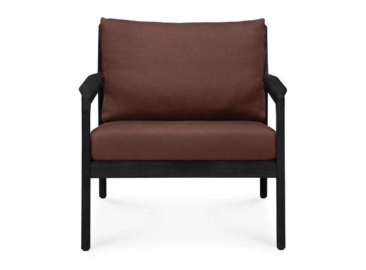Front Bijzetzetel Teak Jack Black Lounge Chair Burgundy fabric 10432 Ethnicraft