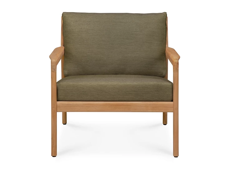 Front Bijzetzetel Teak Jack Lounge Chair Green fabric 10431 Ethnicraft
