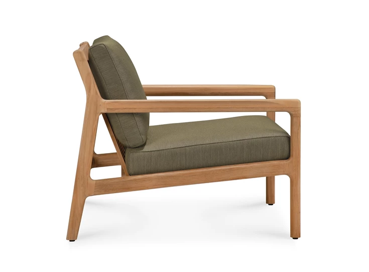 Zijkant Bijzetzetel Teak Jack Lounge Chair Green fabric 10431 Ethnicraft