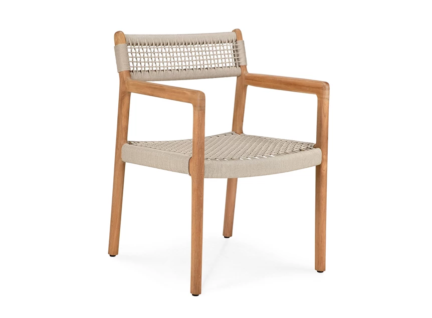 Tuinstoel Teak Jack Woven Outdoor Dining Chair Beige Cord 10224 Ethnicraft