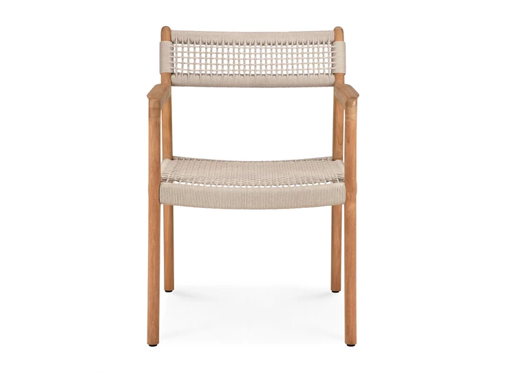 Front Tuinstoel Teak Jack Woven Outdoor Dining Chair Beige Cord 10224 Ethnicraft