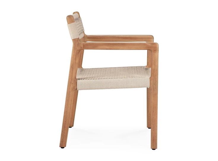 Zijkant Tuinstoel Teak Jack Woven Outdoor Dining Chair Beige Cord 10224 Ethnicraft