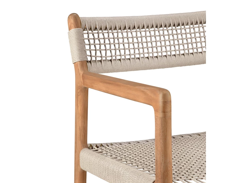 Armleuning Tuinstoel Teak Jack Woven Outdoor Dining Chair Beige Cord 10224 Ethnicraft