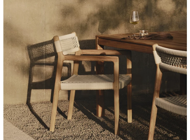 Inzoom Tuinstoel Teak Jack Woven Outdoor Dining Chair Beige Cord 10224 Ethnicraft