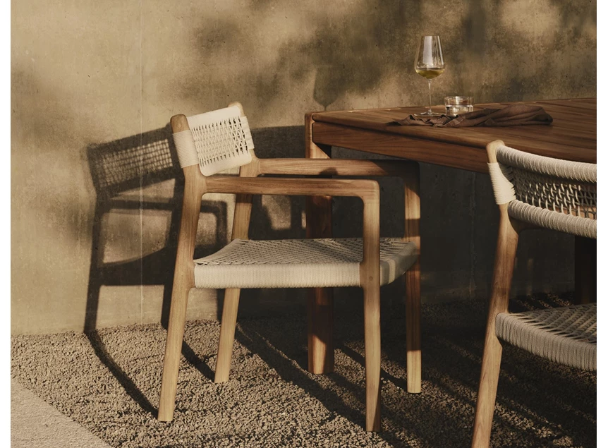 Inzoom Tuinstoel Teak Jack Woven Outdoor Dining Chair Beige Cord 10224 Ethnicraft