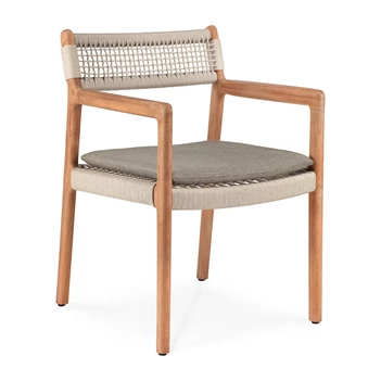 Tuinstoel Teak Jack Woven Outdoor Dining Chair Beige Cord Silt fabric 10340 Ethnicraft