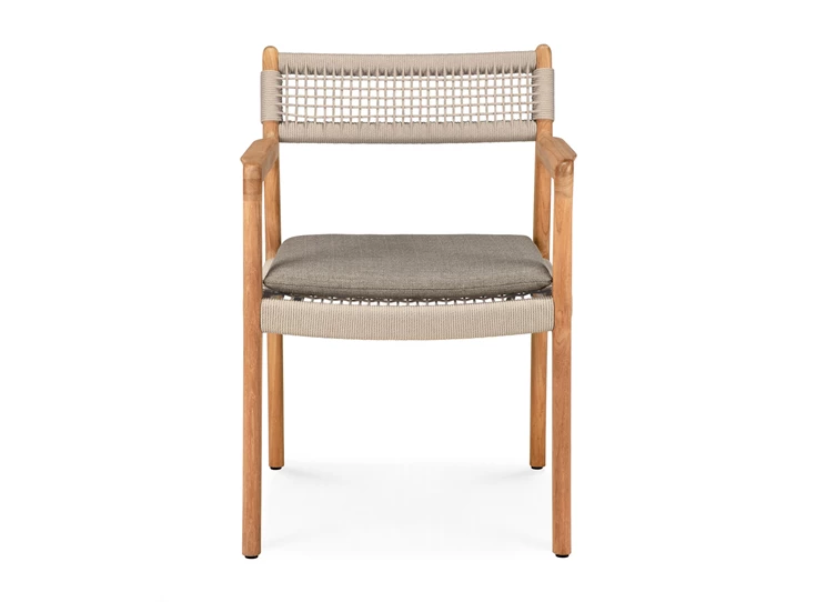 Front Tuinstoel Teak Jack Woven Outdoor Dining Chair Beige Cord Silt fabric 10340 Ethnicraft