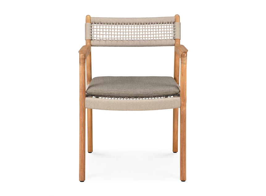 Front Tuinstoel Teak Jack Woven Outdoor Dining Chair Beige Cord Silt fabric 10340 Ethnicraft