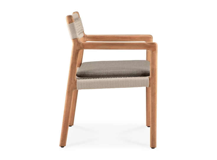 Zijkant Tuinstoel Teak Jack Woven Outdoor Dining Chair Beige Cord Silt fabric 10340 Ethnicraft