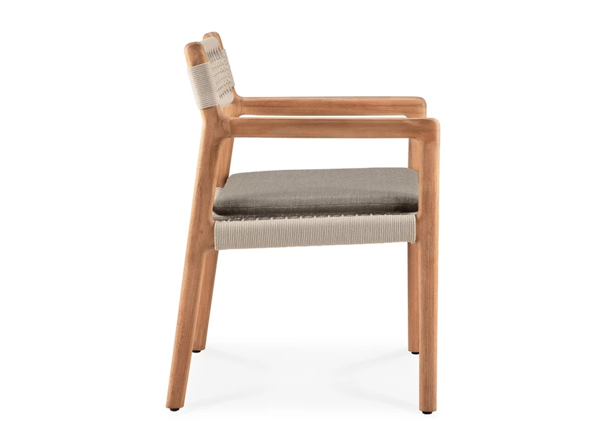 Zijkant Tuinstoel Teak Jack Woven Outdoor Dining Chair Beige Cord Silt fabric 10340 Ethnicraft