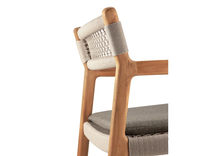 Zijde Tuinstoel Teak Jack Woven Outdoor Dining Chair Beige Cord Silt fabric 10340 Ethnicraft