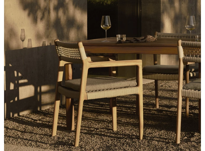 Inzoom Tuinstoel Teak Jack Woven Outdoor Dining Chair Beige Cord Silt fabric 10340 Ethnicraft