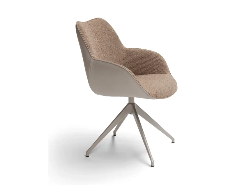 Zijkant Armstoel Kiq 24 stervoet combi leder stof taupe Bree's New World