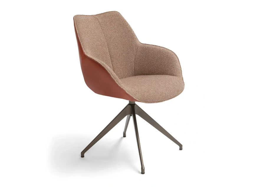 Armstoel Kiq 24 stervoet combi leder stof terracotta Bree's New World