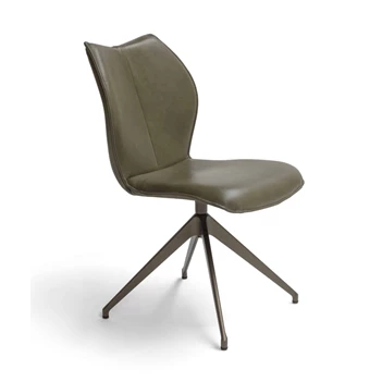 Stoel Kiq 24 leder olijfgroen draaivoet brons Bree's New World