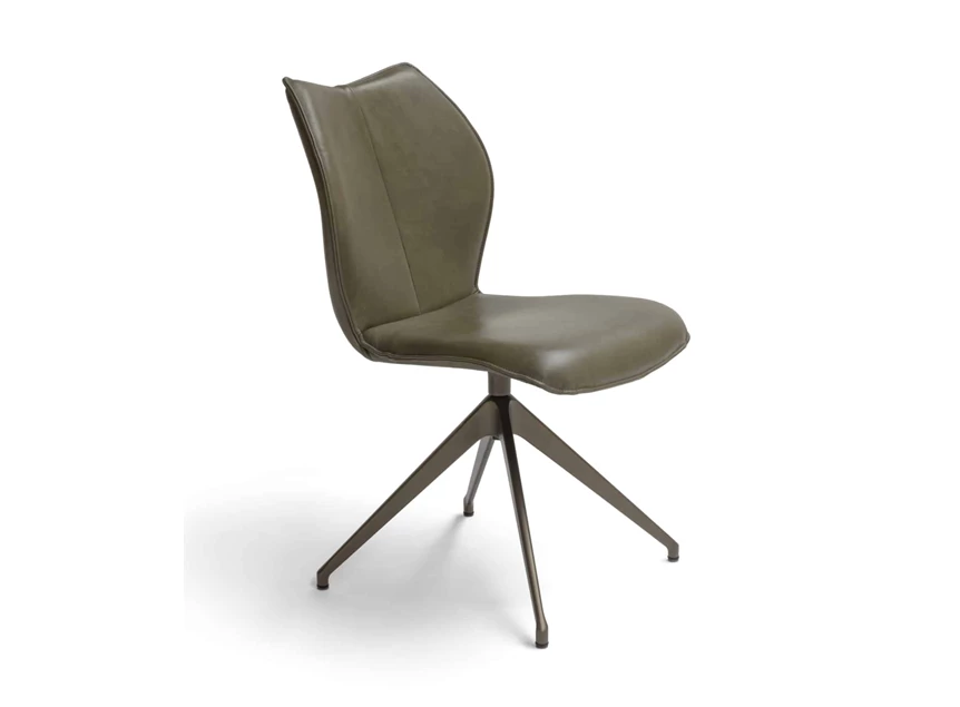 Stoel Kiq 24 leder olijfgroen draaivoet brons Bree's New World