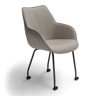 Armstoel Kiq 4 poot op wielen leder greige Bree's New World