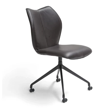 Stoel Kiq Stervoet op wielen leder zwart Bree's New World