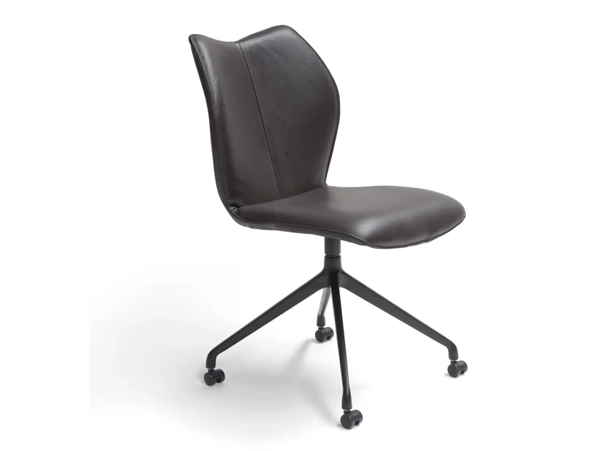 Stoel Kiq Stervoet op wielen leder zwart Bree's New World