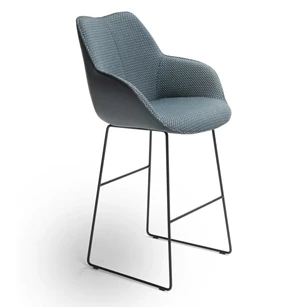 Barstoel Kiq Arm Hoog combinatie leder stof blauw Bree's New World