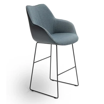 Barstoel Kiq Arm Hoog combinatie leder stof blauw Bree's New World