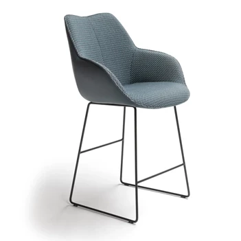 Barstoel Kiq Arm Medium combinatie leder stof blauw Bree's New World