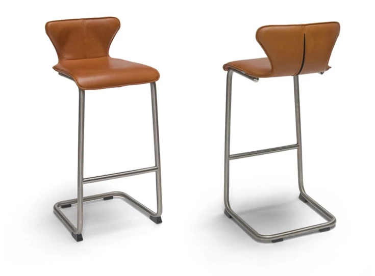 Barstoel Luna Hoog leder cognac Bree's New World