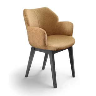 Armstoel Toby stof oker houten poot eiken beits zwart Bree's New World