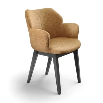 Armstoel Toby stof oker houten poot eiken beits zwart Bree's New World