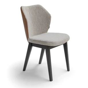 Stoel Toby combinatie leder cognac stof greige houten poot eiken beits zwart Bree's New World