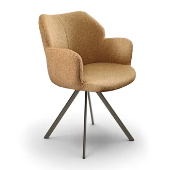 Armstoel Toby stof oker metalen poot brons Bree's New World