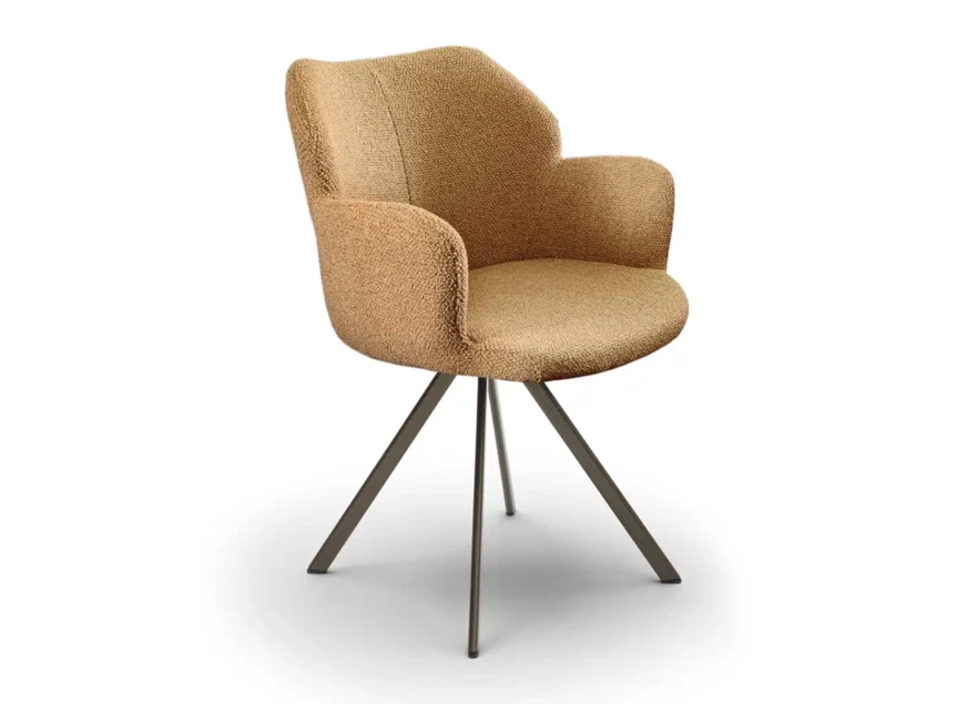 Armstoel Toby stof oker metalen poot brons Bree's New World