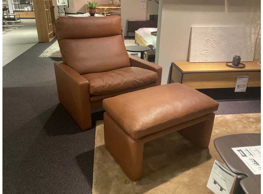 Front Bijzetzetel Manhattan met voetenbank leder Tabak cognac Erpo