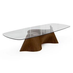 Eettafel Onda Bootvorm transparant glas onderstel hout Willisau Edition