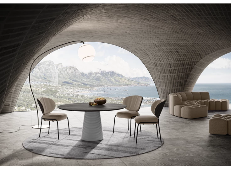 Eettafel Coral rond massief hout eik grijsbruin Willisau Edition