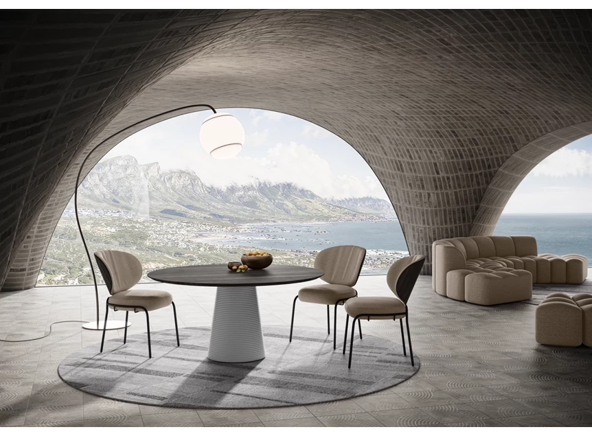 Eettafel Coral rond massief hout eik grijsbruin Willisau Edition