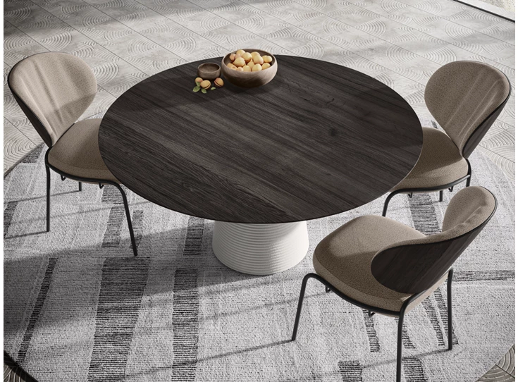 Bovenkant Eettafel Coral rond massief hout eik grijsbruin Willisau Edition