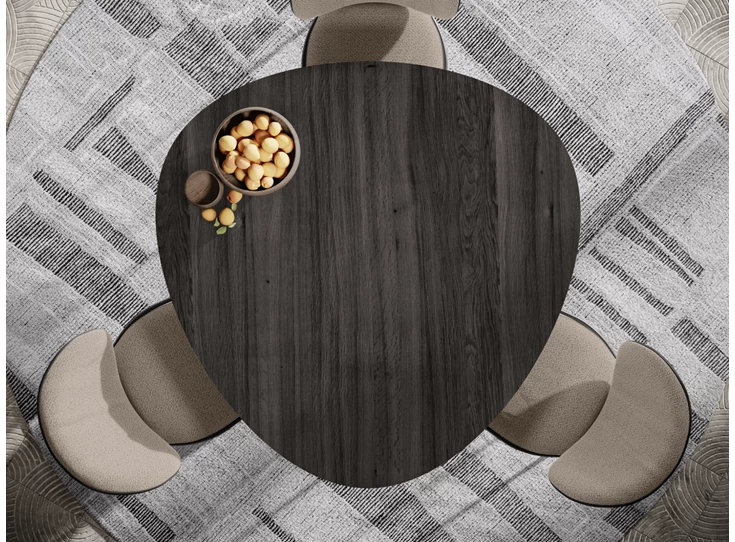 Bovenkant Eettafel Coral kiezelvorm massief hout eik grijsbruin Willisau Edition