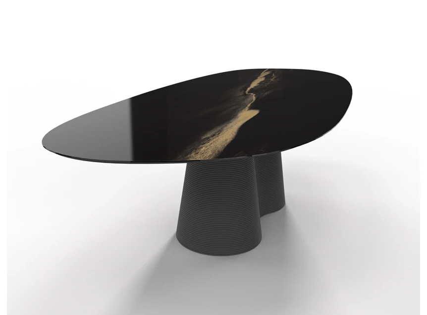 Zijkant Eettafel Coral niervorm blad MVi glas Moon Willisau Edition