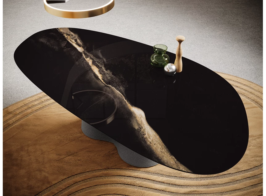 Bovenkant Eettafel Coral niervorm blad MVi glas Moon Willisau Edition