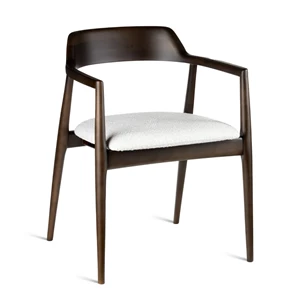 Armstoel Motti massief hout beuk donkerbruin stof wit Estetica Home