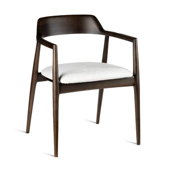 Armstoel Motti massief hout beuk donkerbruin stof wit Estetica Home